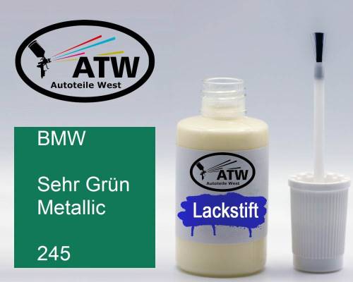 BMW, Sehr Grün Metallic, 245: 20ml Lackstift, von ATW Autoteile West.